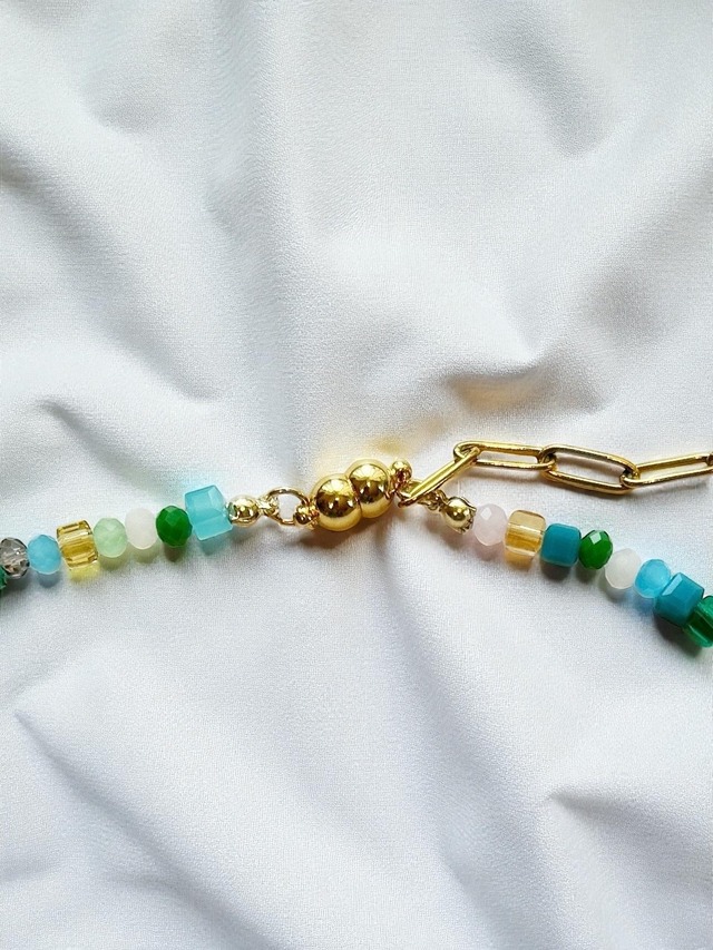 ビーズネックレス/ブレスレットセットA (ブルー系)　【マグネット留め金具タイプ】