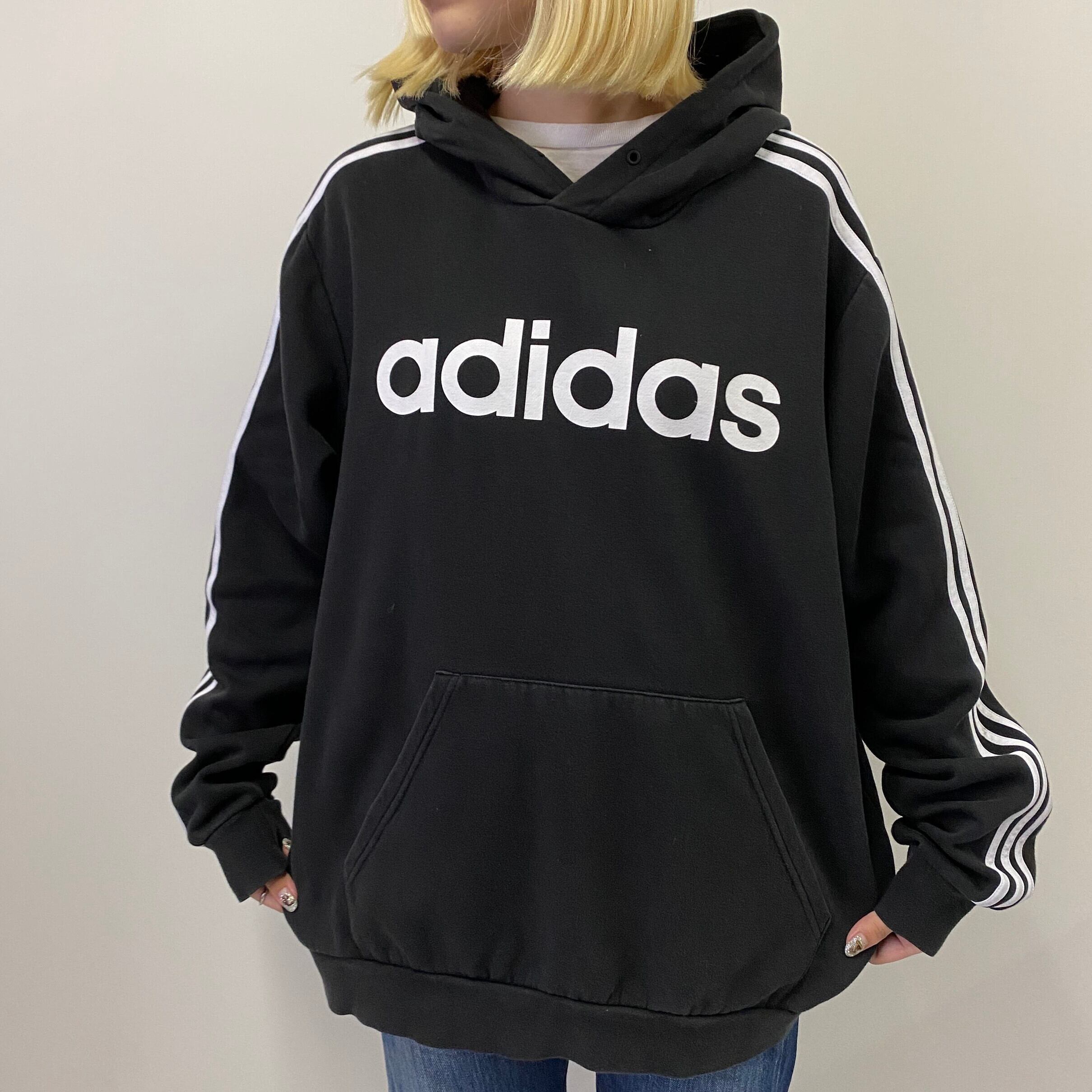 『adidas』アディダス オーバーサイズパーカー（XS）ベロア 3本ライン 紫