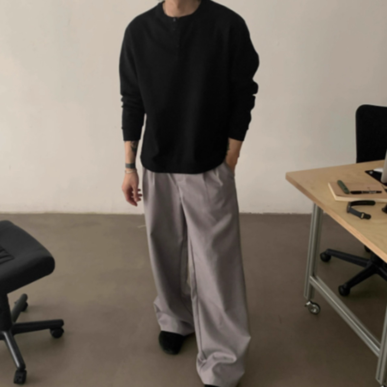 ダブルプリーツドレープパンツ　0886