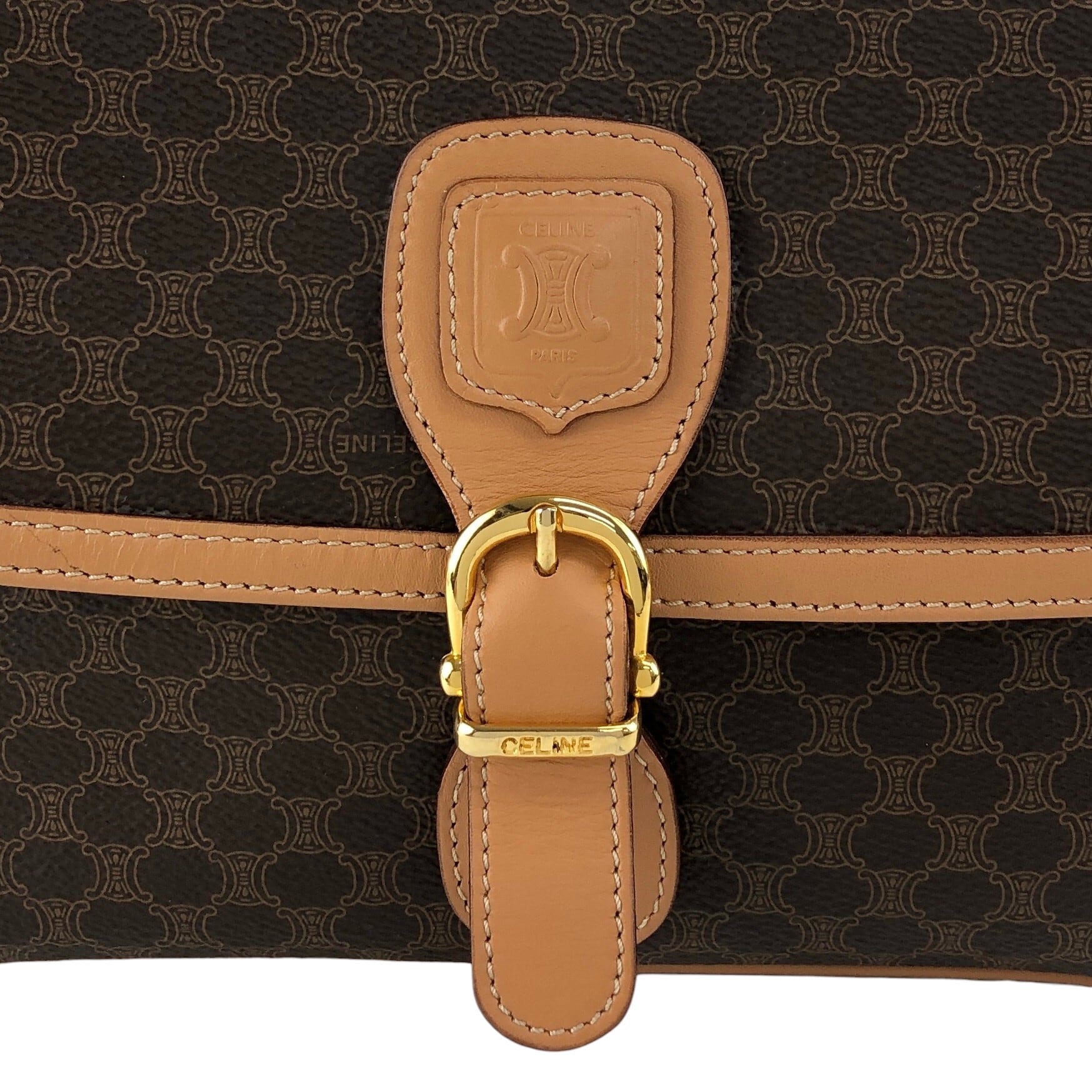 CELINE セリーヌ マカダム ショルダーバッグ ブラウン ブラゾン型押し