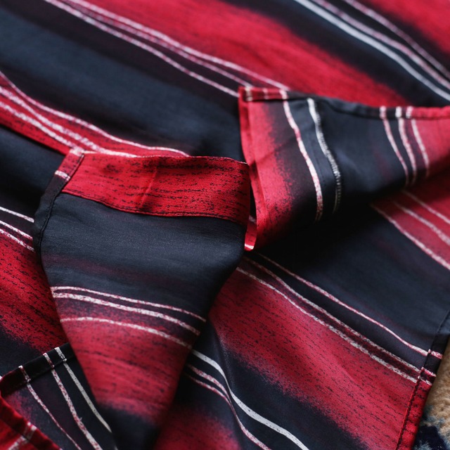 wide stripe pattern l/s fly front silk shirt