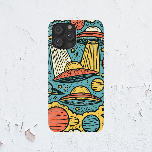受注生産 iPhoneケース 惑星と山のレトロ宇宙柄｜レトロ宇宙 RFSP028C