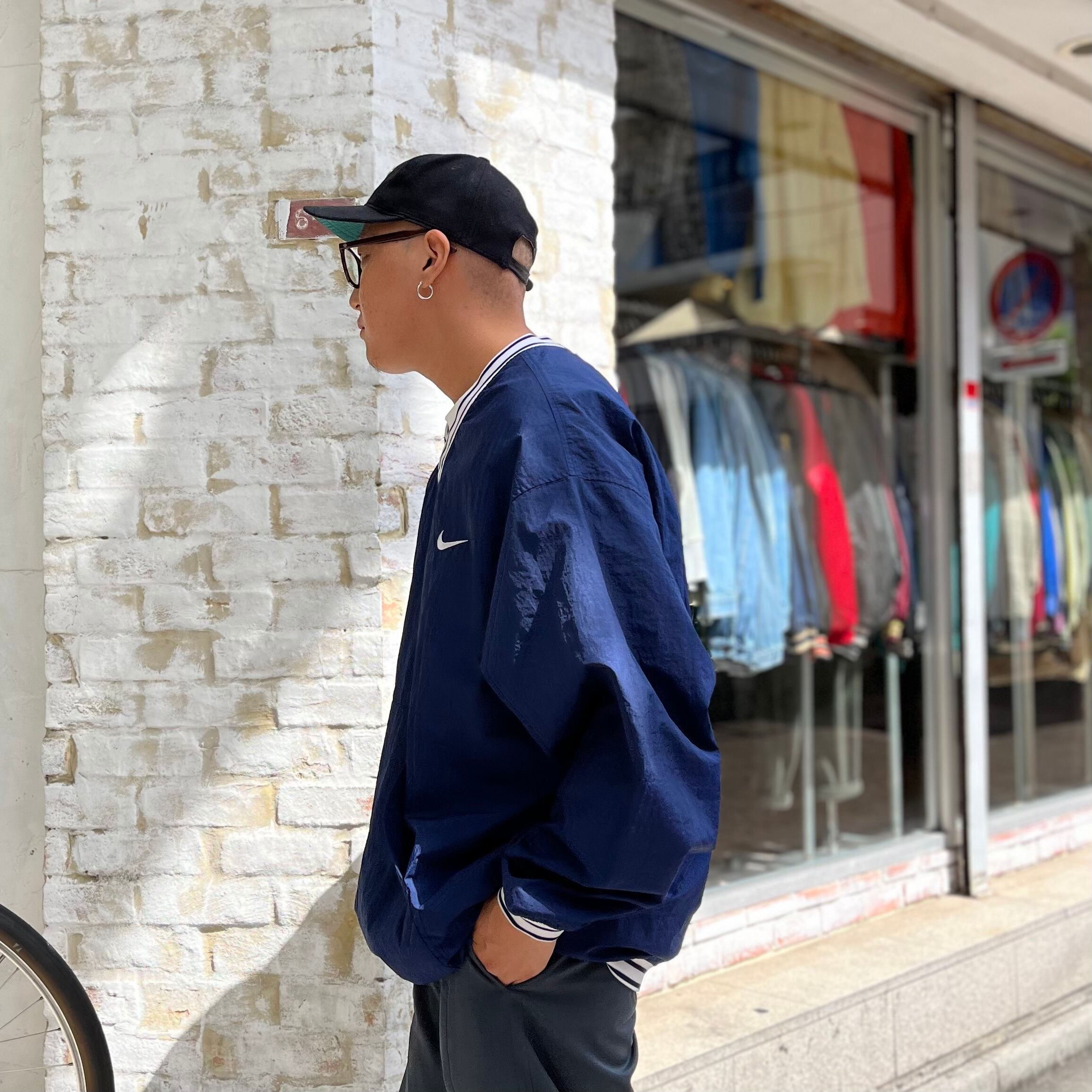 90年代〜 size:XXL【 NIKE 】ナイキ プルオーバー ナイロンジャケット ピステ リブライン ネイビー 古着 古着屋 高円寺 ビンテージ