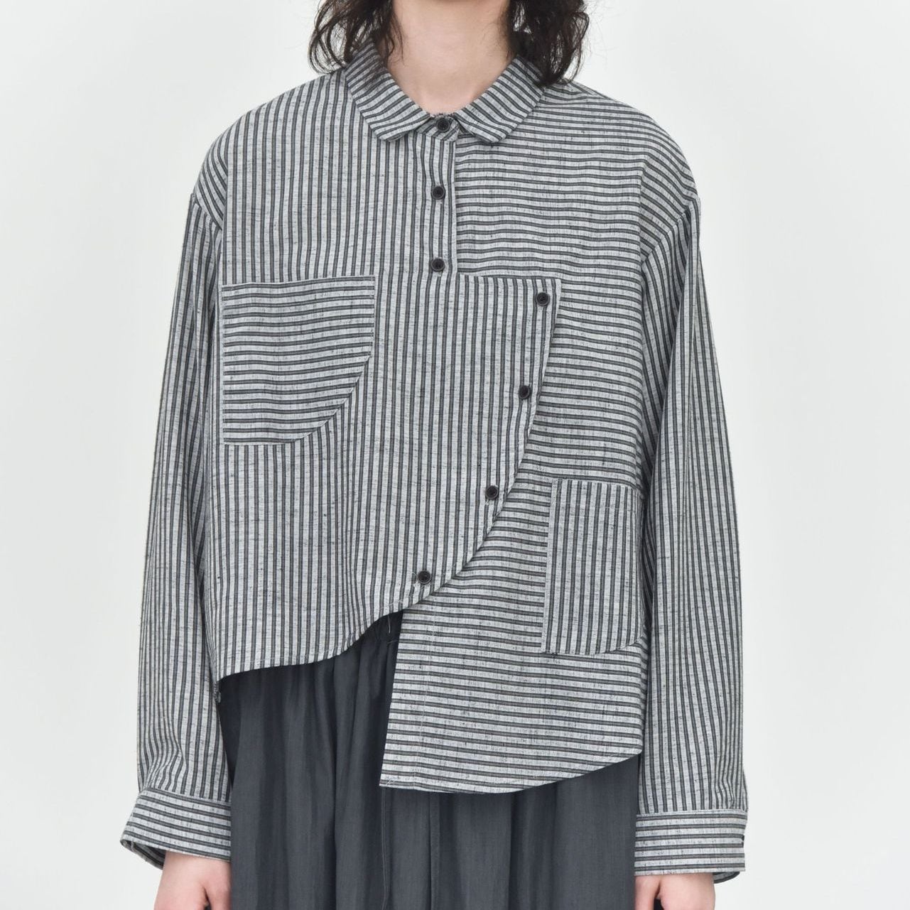 ASYMMETRIC DESIGN LONG SLEEVES CASUAL SHIRT 3colors M-16100