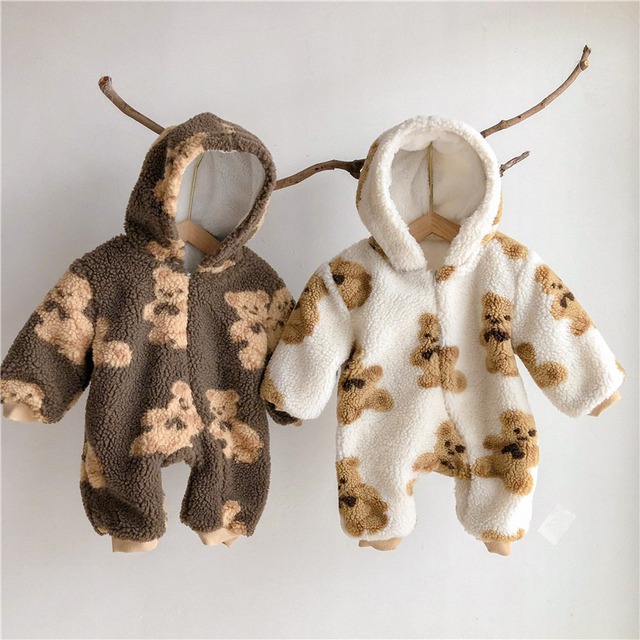 【BABY&KID】冬作モコモコボアクマ柄フード付き連体服