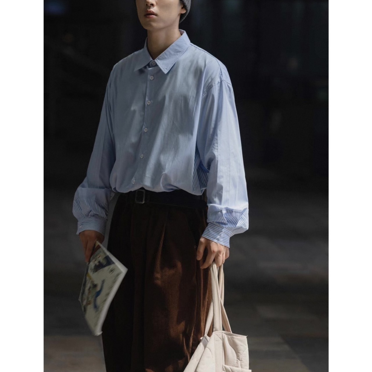 Two-tone striped oversized shirt 0470 - 2