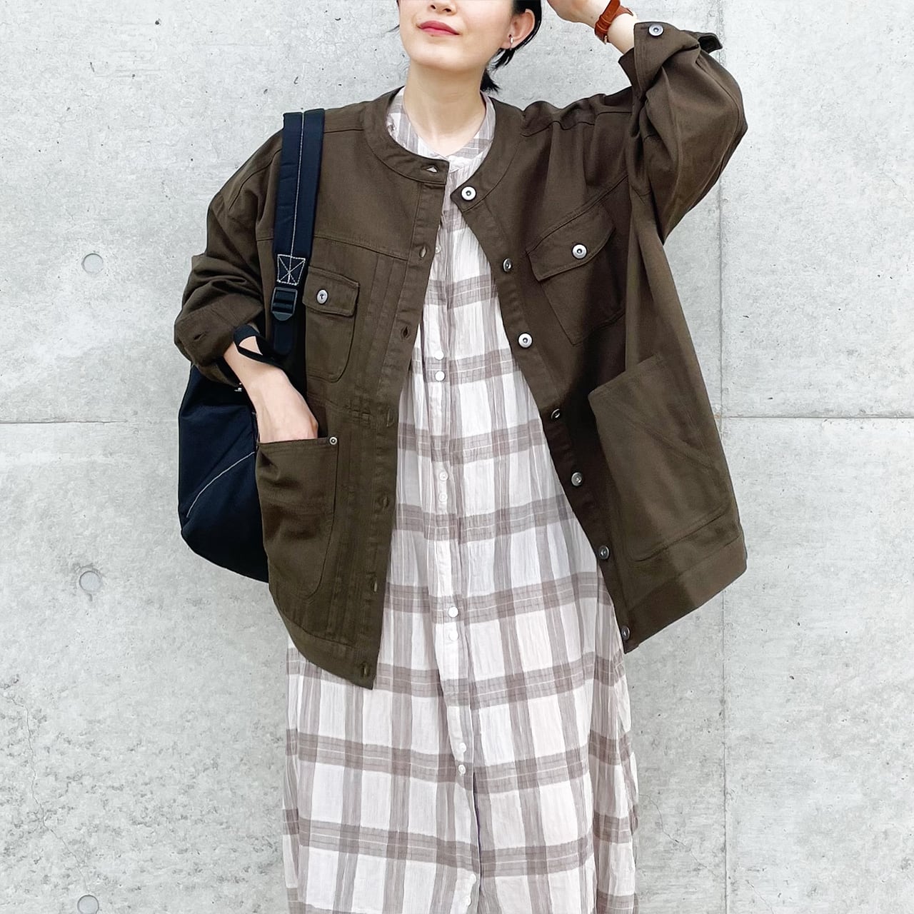 Cotton asymmetry design jacket (khaki)