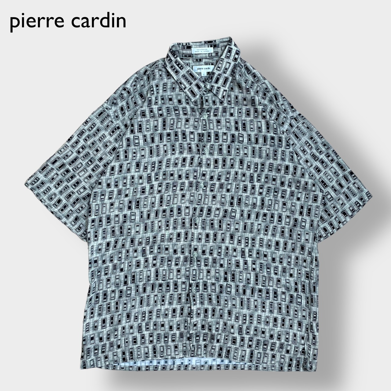 【pierre cardin】ピエール・カルダン 総柄 半袖シャツ 柄シャツ オールパターン 個性的 柄物 レーヨン 韓国製 US古着