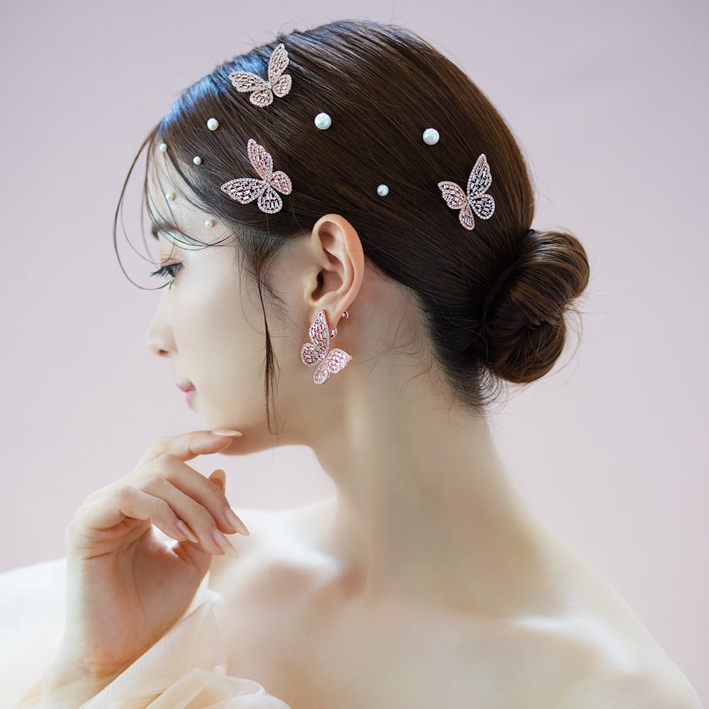 ステラブライダル　ヘッドアクセサリー&イヤリングセット　パピヨン キュービックジルコニア ウェディングピアス&イヤリング