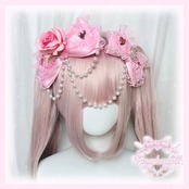 ♡【全5色】姫GAL ヒョウ柄 薔薇付き パールチェーンフリルリボンヘアクリップ black×white ♡