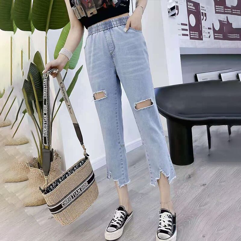 サマースタイル薄手クロップド ハイウェスト 大きめサイズ 夏物 ミックスインファッション25059946215