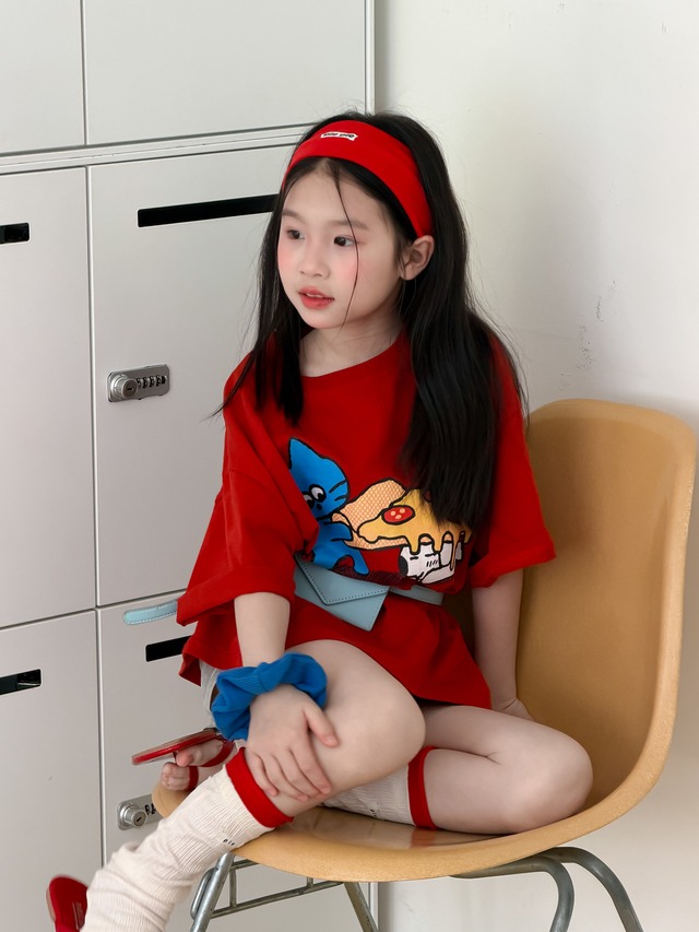 【KID】ピザキャラクタープリント半袖Tシャツ - 18