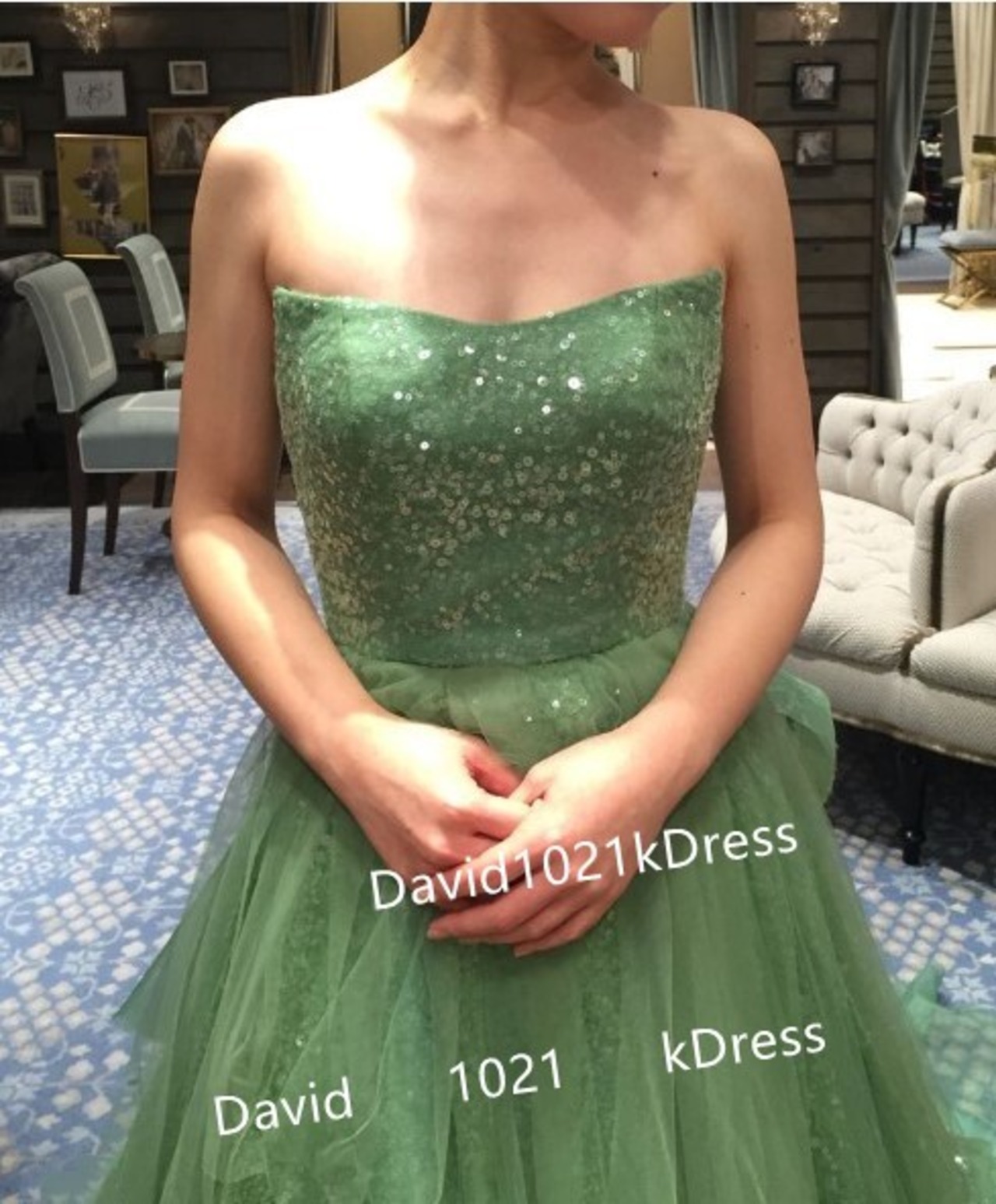 カラードレス スパンコール生地 キラキラチュール ラッフルフリル 花嫁  