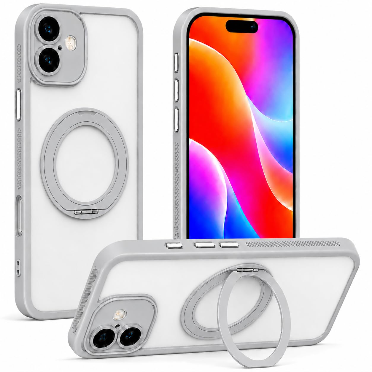 iphone 17 ケース リング付き カメラ レンズ 保護 MagSafe対応 いphone17ケース アイフォン17 6.3インチ(グレー)