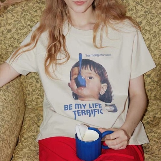 グラフィックプリント クルーネックTシャツ  L1411