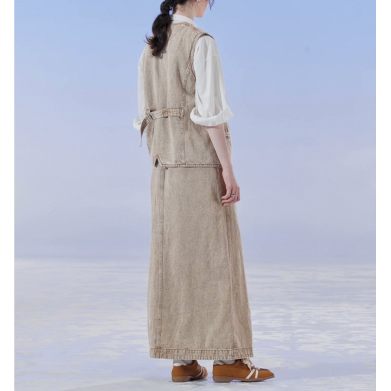 Vネックウォッシュデニムベスト S0151