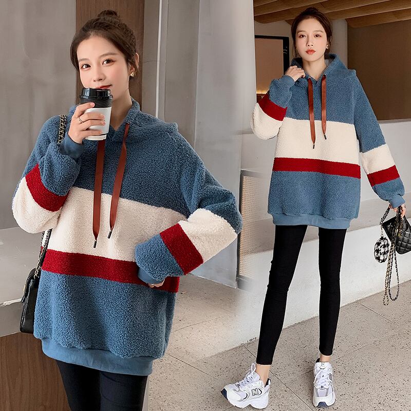 【新作】【送料無料】 9335＃Winter Thick Warm Patchwork Maternity Nursing Hoodies Loose Jackets Sweatshirt Clothes Pregnant Women Pregnancy Tops パーカー ウィンター 冬物 AL expec47876172278