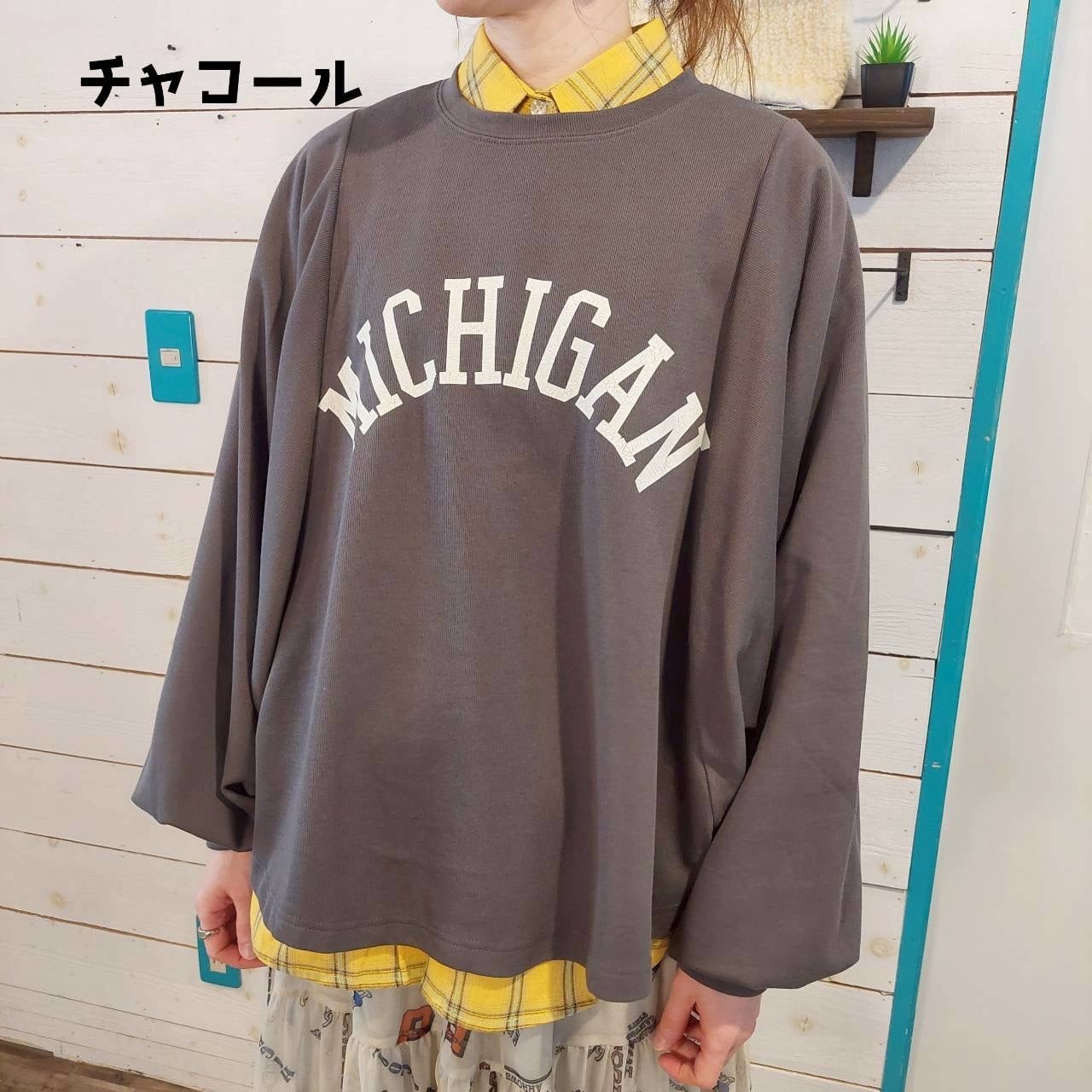 『People's』2969 袖ボリュームドルマンロングスリーブT　フリーサイズ　ワイドTシャツ