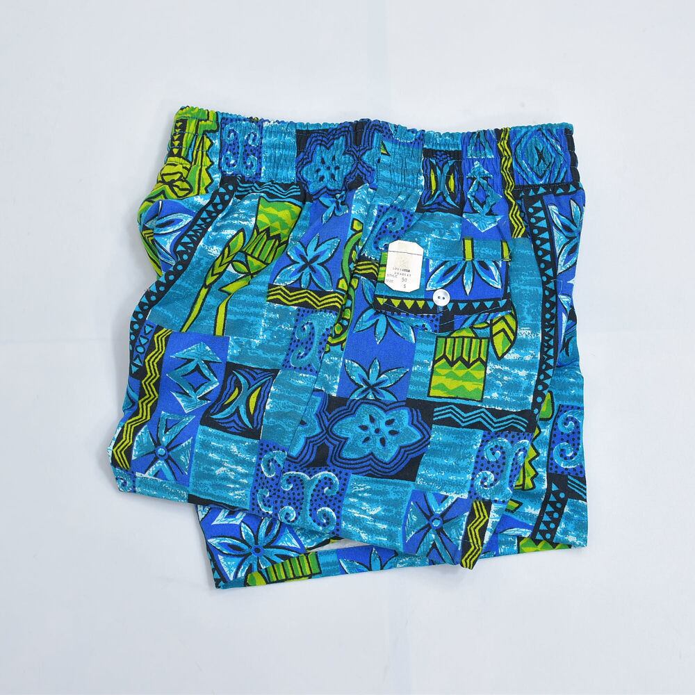 デッドストック 70~80s SAHIB'S OF HAWAII ポリネシアン柄 総柄 スイムショーツ ヴィンテージ 短パン ビンテージ ハワイ USA アメリカ古着 メンズSサイズ