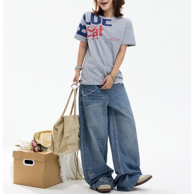 over logo grey short-sleeve tee　オーバーロゴグレー半袖ティー　J2052