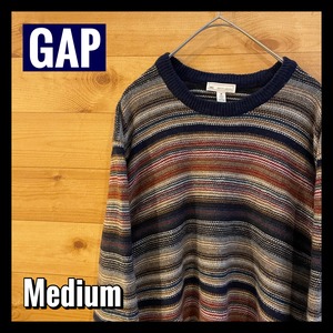 【GAP】柄ニット セーター ラムウール 総柄 M ギャップ アメリカ古着