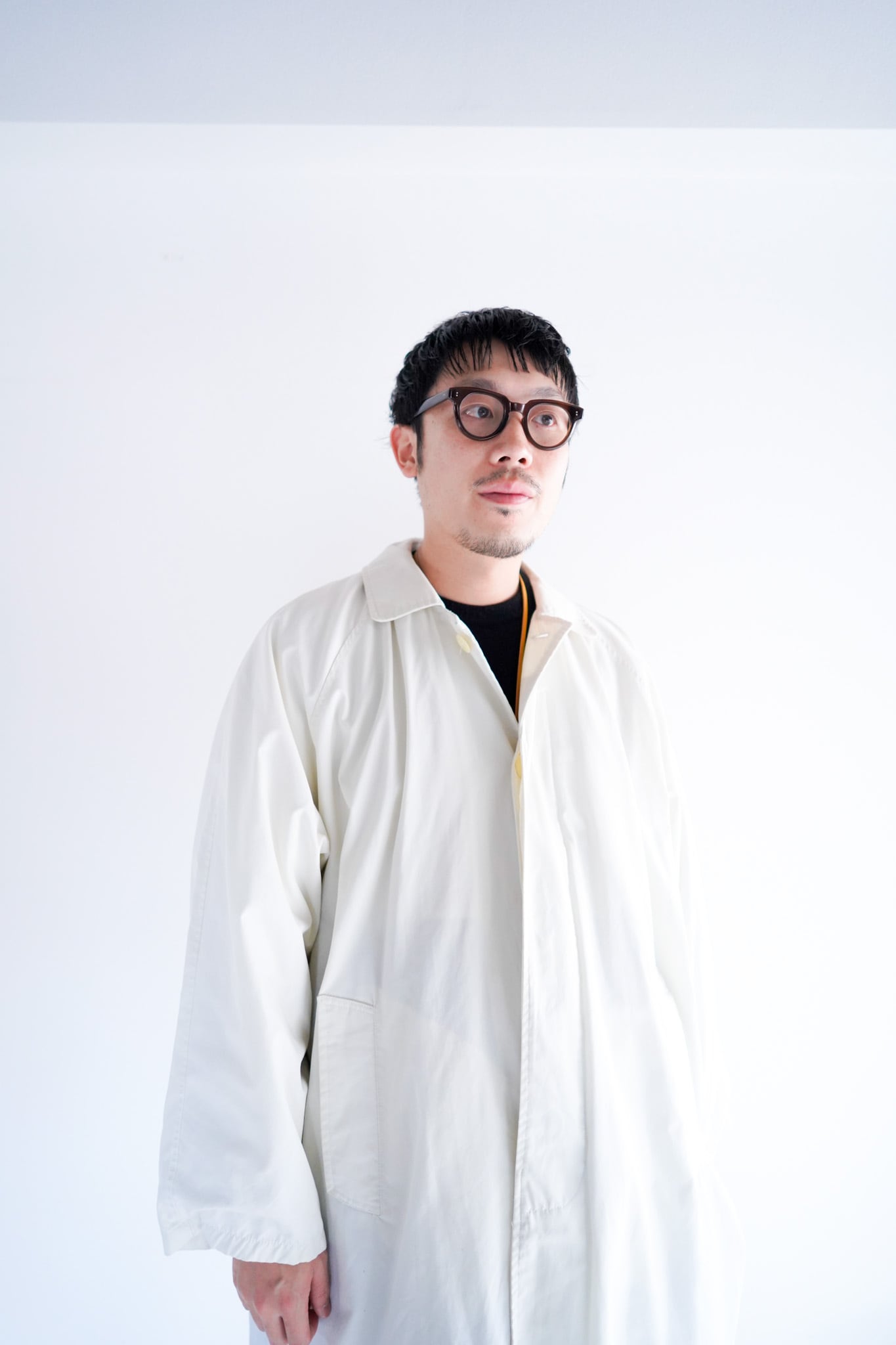 【1980s】"NAF NAF"White Long Balmacaan Coat / 5-406