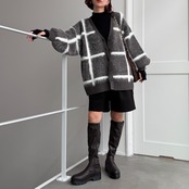 ラージチェックニットCD/ブラウン