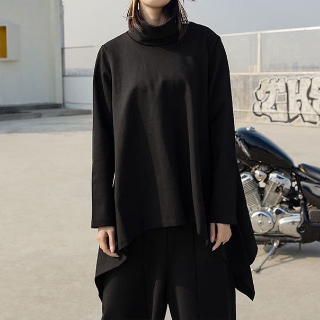 イレギュラーハイネックオーバーサイズTシャツ PU0202