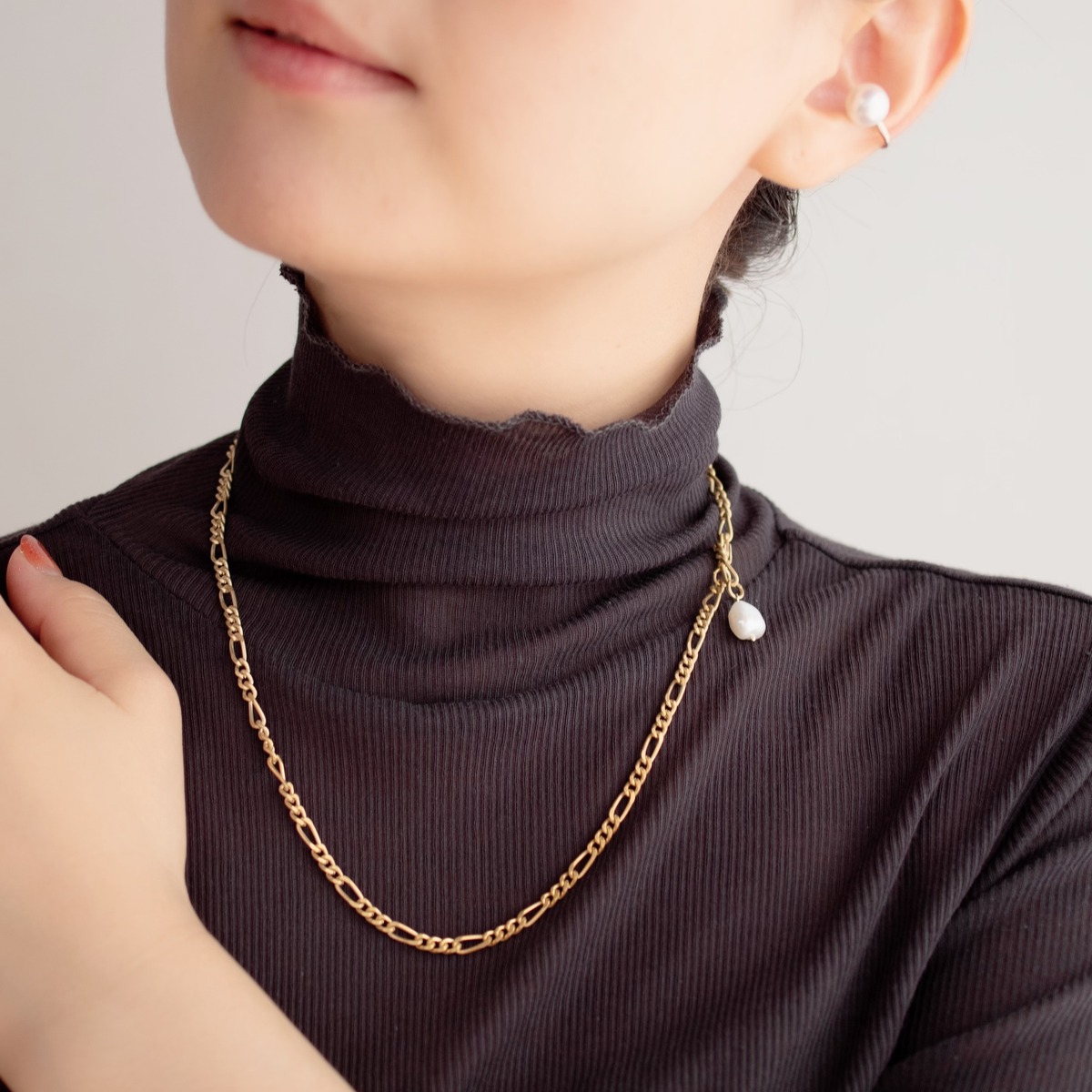 【bloom 5th anniversary】k24純金 ヴィンテージチェーンと淡水パールのマルチネックレス 細目 | bloom