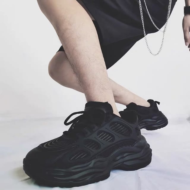 【予約販売】スニーカー ダッド メンズ アグリースニーカー メッシュ シンプル 厚底 靴 ブラック クリーム スポーティー お洒落 カジュアル ストリート 24cm/24.5cm/25cm/25.5cm/26cm/26.5cm/27cm