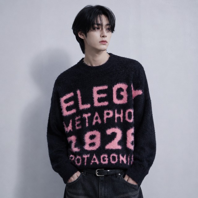 Letter design knit sweater 0003