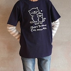 にゃんきーとすＴシャツ「ねこがいてよかった」ネイビー×ライトグレー