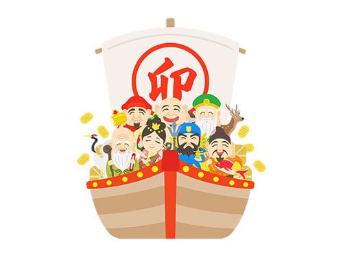 卯年の、七福神をのせた宝船のイラスト（eps+pngデータセット