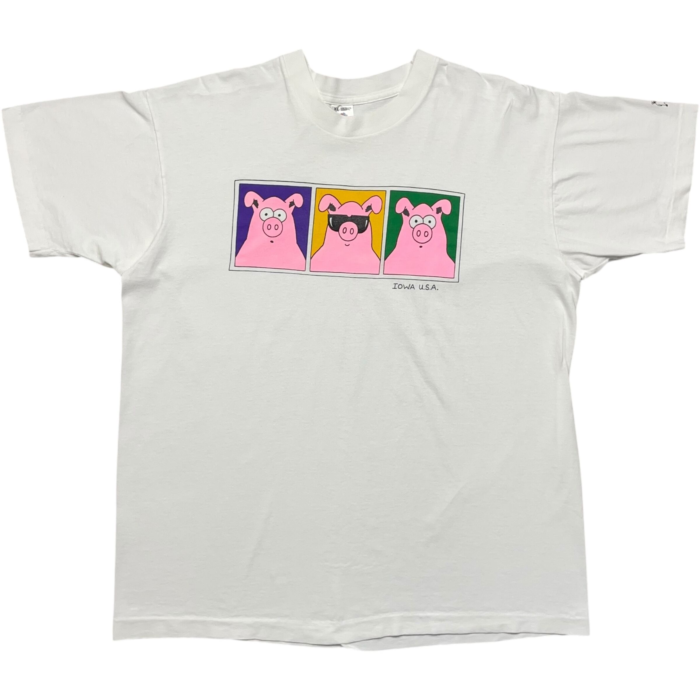 《XL》 FRUIT OF THE ROOM フルーツオブザルーム Tシャツ 豚 イラスト プリント ホワイト USA製 90年代 vintage no.8334