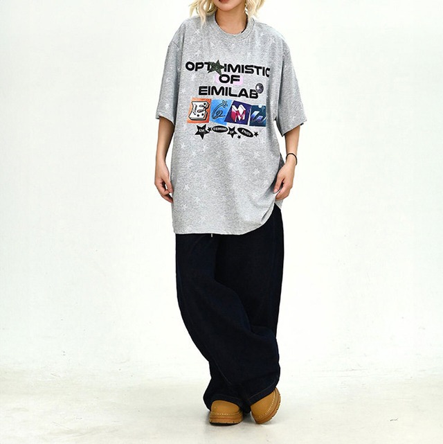 スターパターンメランジグラフィックTシャツ 2col   R02184