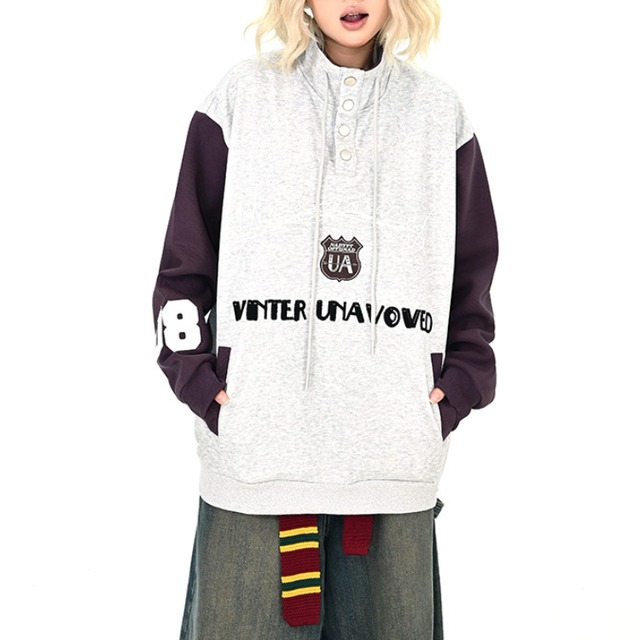 snap button collar logo sweatshirt　スナップボタンカラーロゴスウェットシャツ　J1335