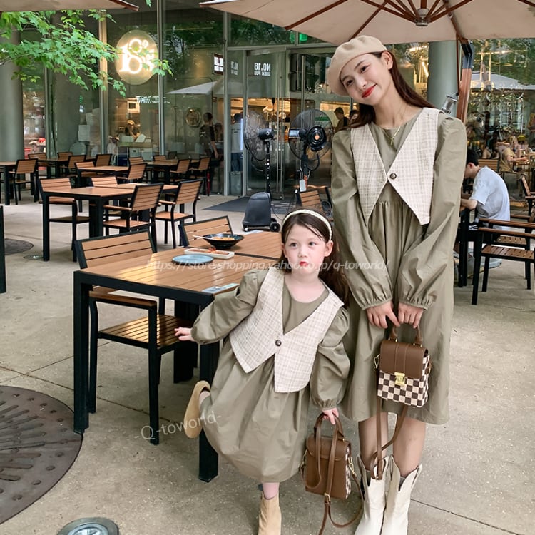 90 140 ワンピース 長袖 ベスト 秋 子供服 女の子 親子装 人気 リンクコーデ ママサイズ有 Q Toworld キュートワールド 子供服