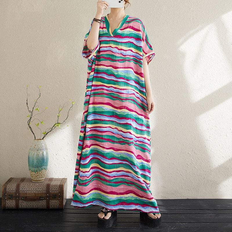 PRINT PULLOVER RELAXED LONG MAXI DRESS M-18041