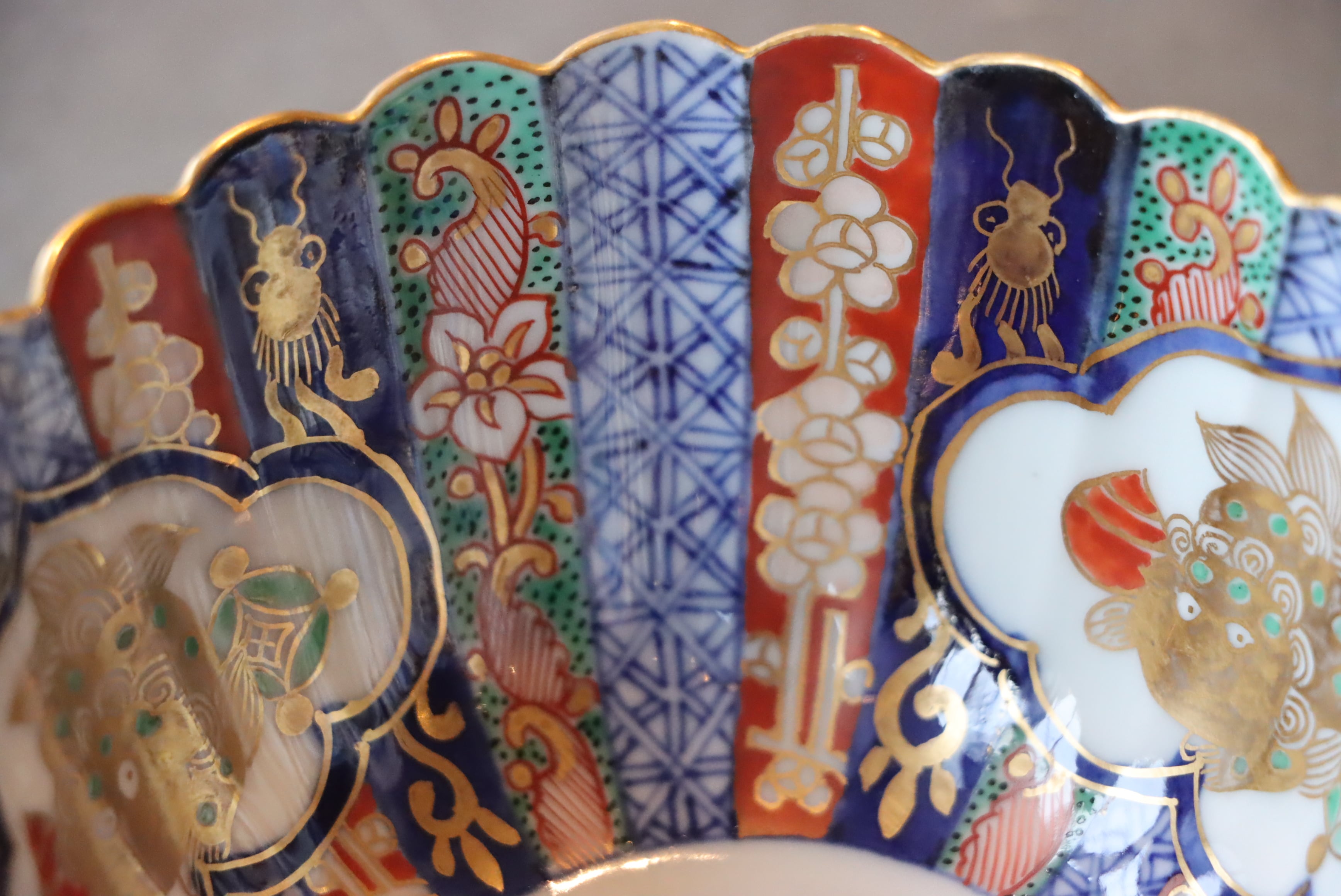 大聖寺伊万里色絵水次 大聖寺伊万里 色絵 菊割 獅子宝珠文 向付/Daisyo-ji Imari 