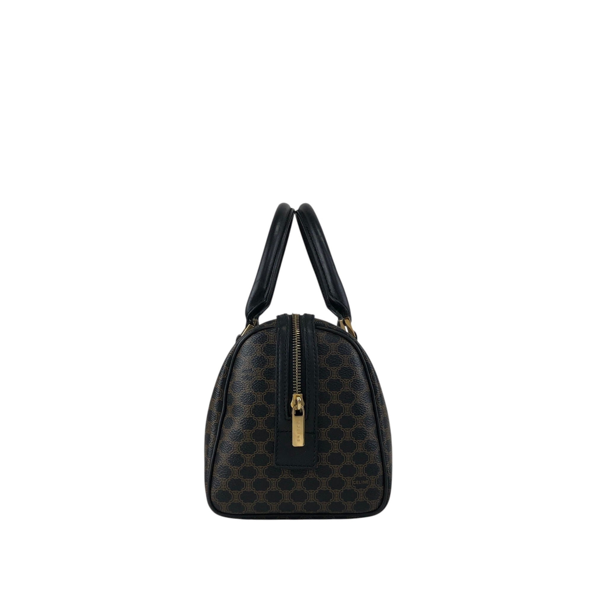 CELINE/セリーヌ　マカダム　PVC ミニボストン　ブラック　美品 CELINE セリーヌ マカダム ハンドバッグ ブラック PVC レザー ミニ
