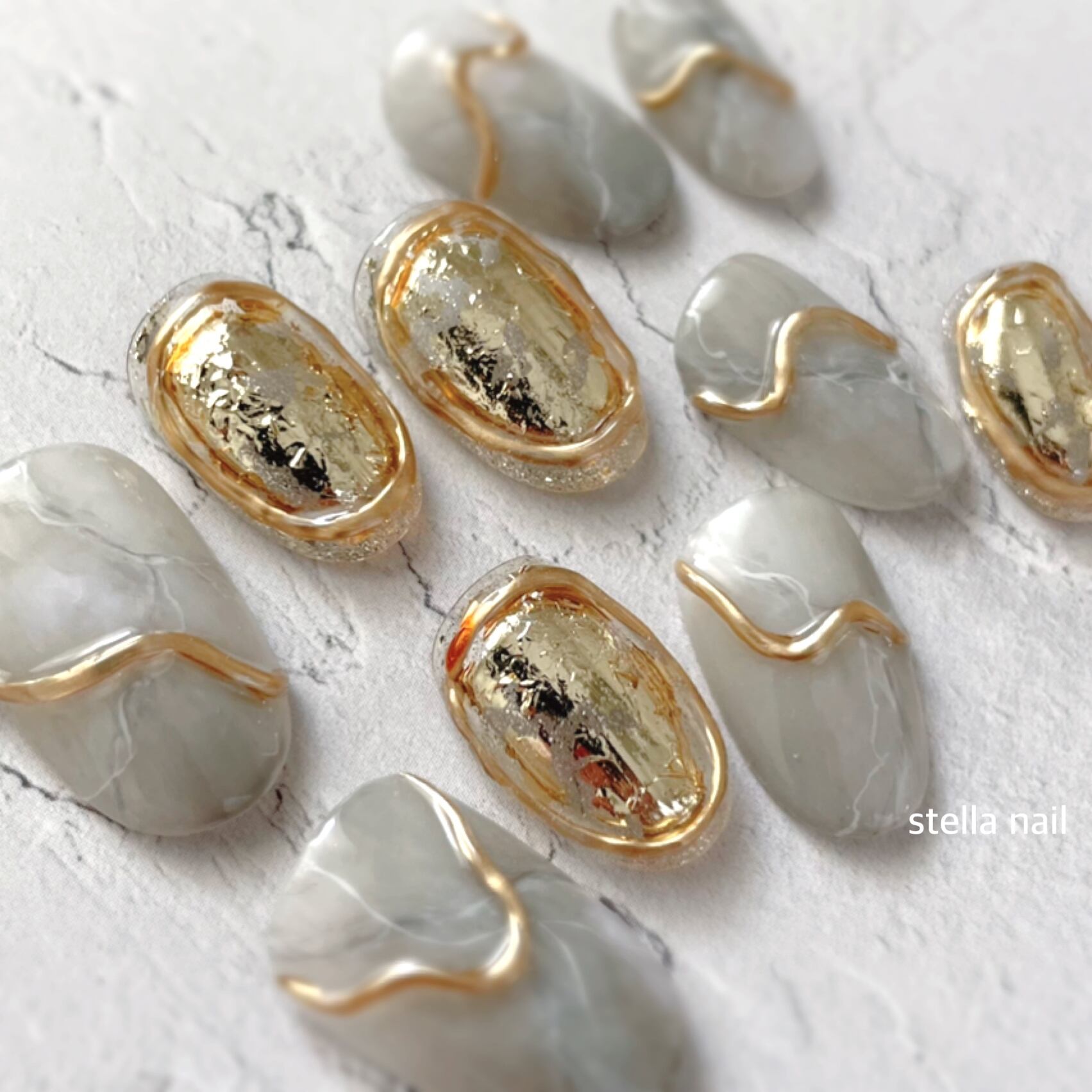 ネイルチップ ニュアンスネイル ブライダルネイル 成人式ネイル 大理石  