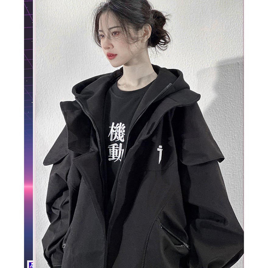 サイバーパンク ジャケット ハイネック ダメージ裾 フェイクツーピース ユニセックス