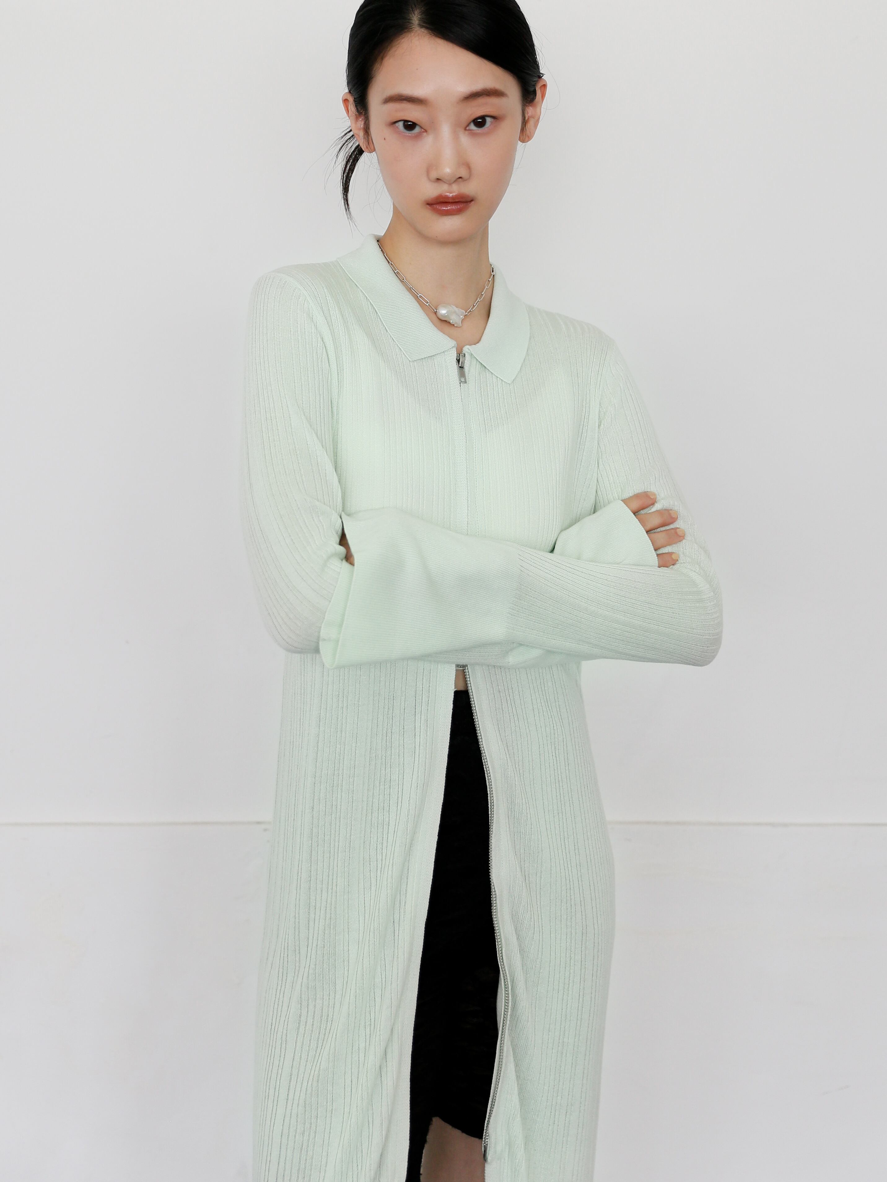 zip up long knit cardigan | Katrin TOKYO