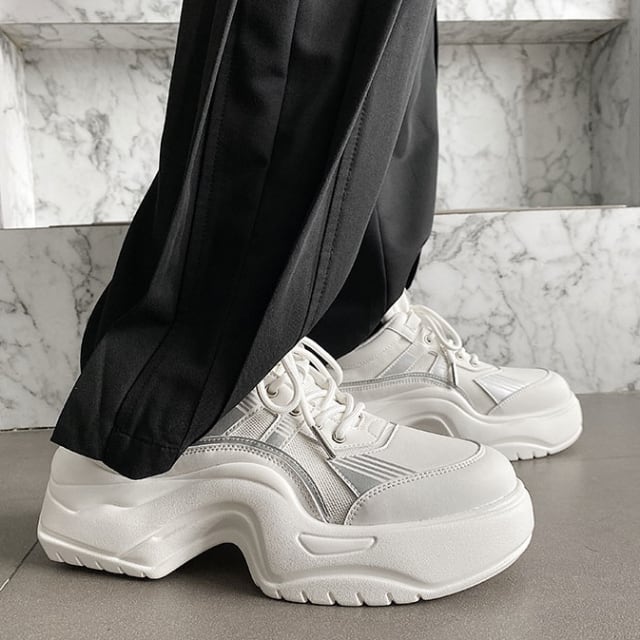 【予約販売】スニーカー 厚底 ゴツ底 シンプル 靴 ブラック ホワイト ブラック スポーティー お洒落 カジュアル ストリート 24cm/24.5cm/25cm/25.5cm/26cm/26.5cm