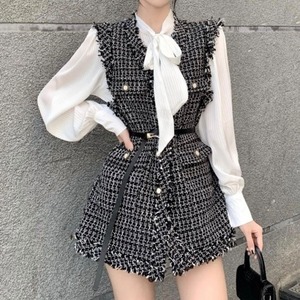 ベルト付きツイードベスト