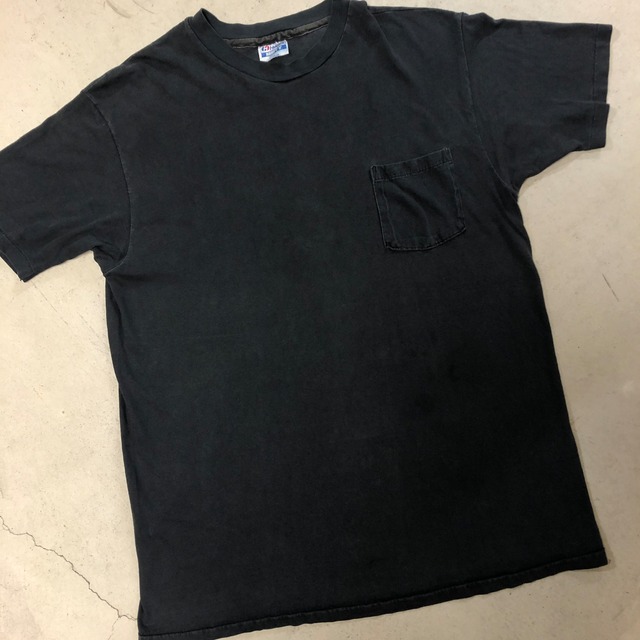 1990s HANES BLACK POCKET T-SHIRT "GOOD FADE"
