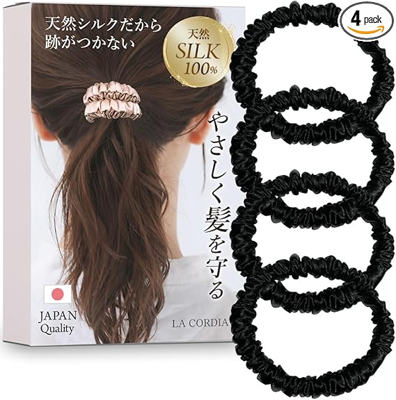 HUA監修 シルク 100％ 】4点セット ヘアゴム シュシュ 髪ゴム 大人 跡