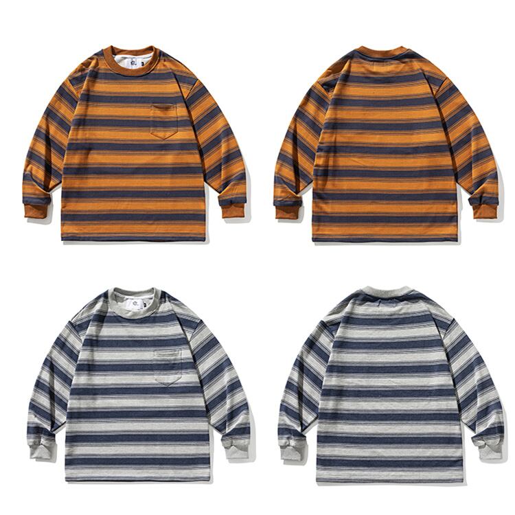 ★STRIPED LONG SLEEVE ROUND NECK T-SHIRT　　　A0424