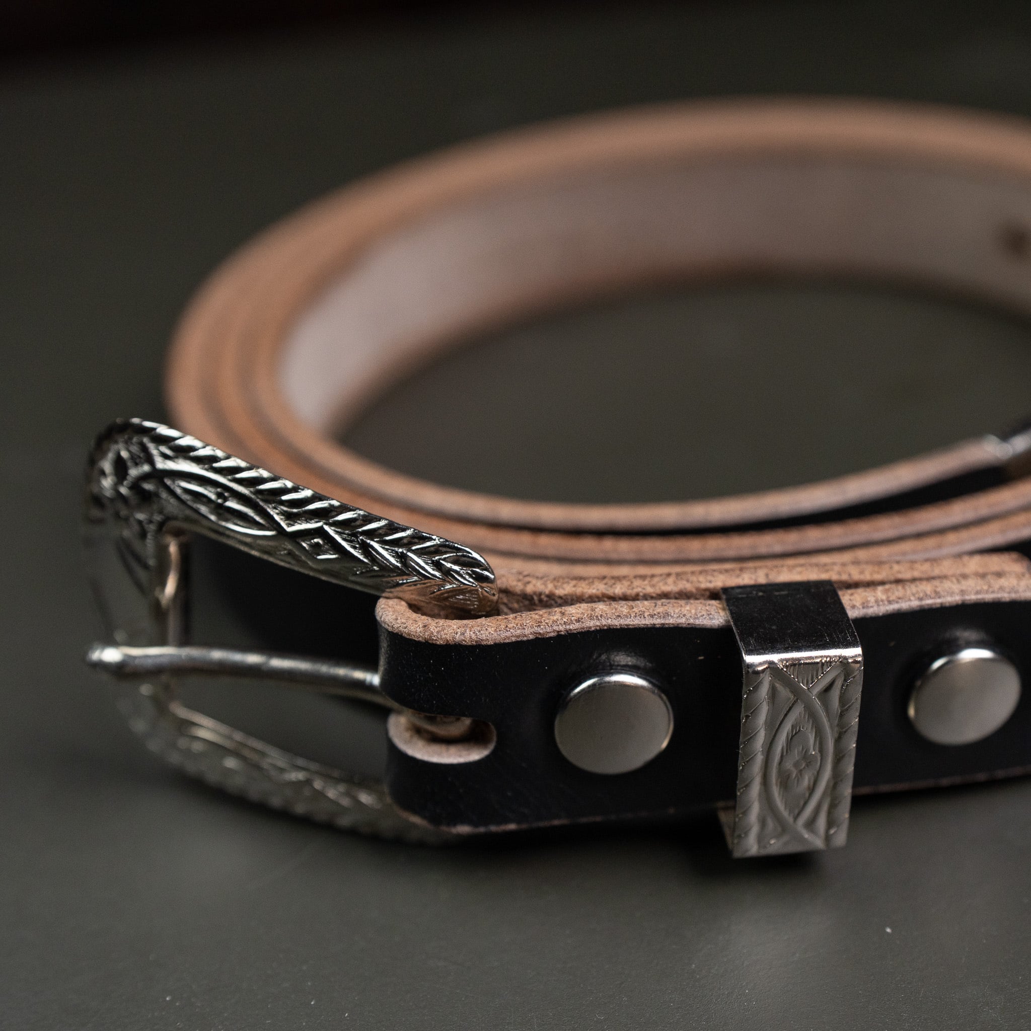 【Button Works】N&J x BW Western Buckle Chromexcel Narrow Belt #3 "SAKURA" ボタンワークス ウエスタンバックル クロムエクセル ナローベルト