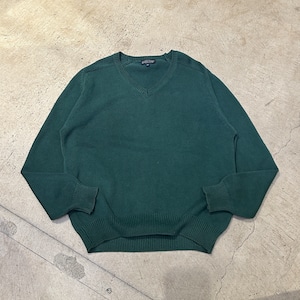 LANDS'END COTTON V-NECK KNIT GREEN USA